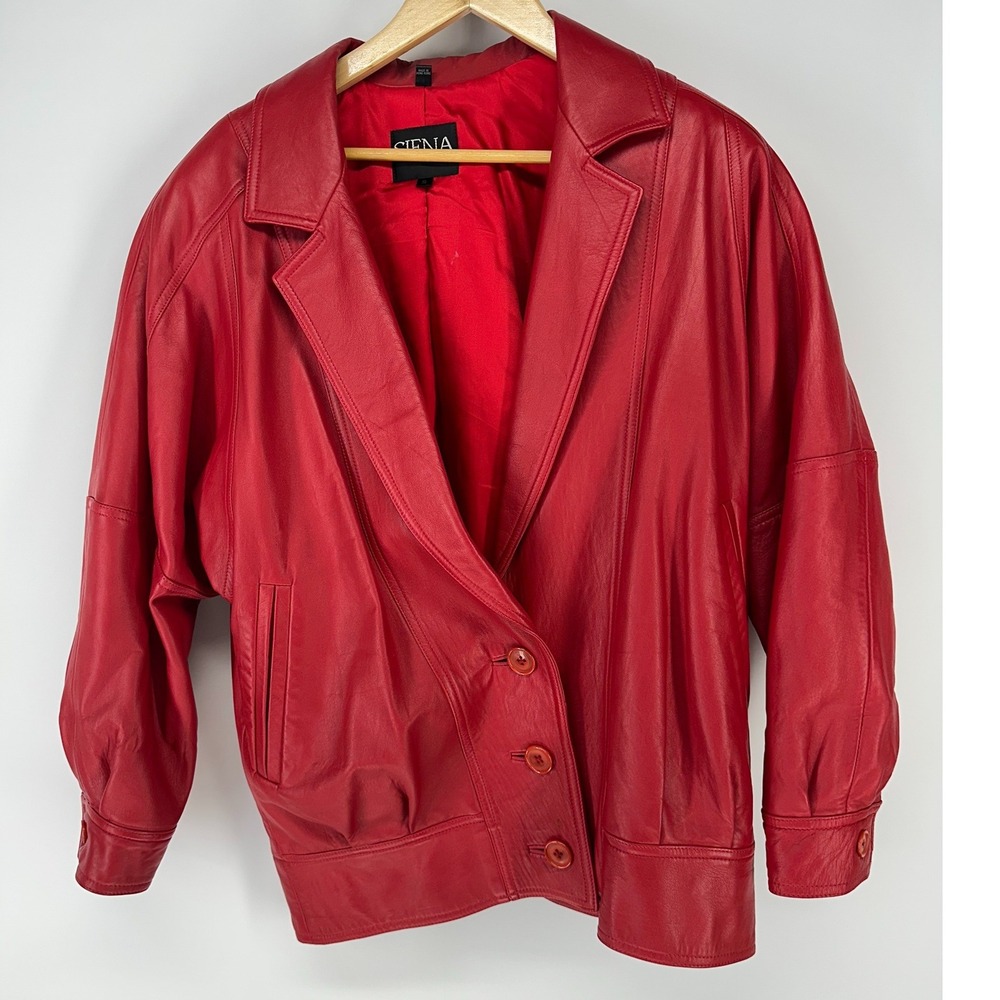 Siena Women's Vintage Red 80s Genuine Leather Jacket Insulated Size S Retro Chic